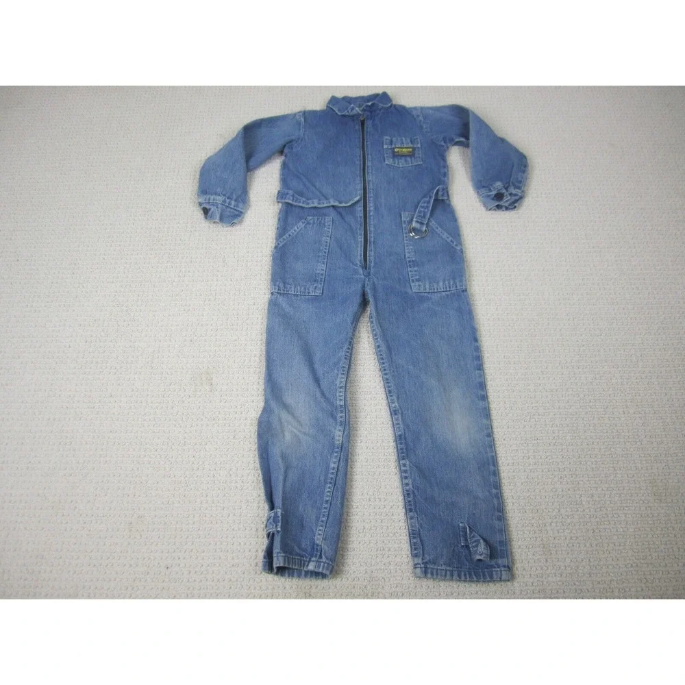 VTG Oshkosh B'Gosh Overalls Boys Sz 6 Blue Denim‎ Jean Mechanic Farmer Full Suit
